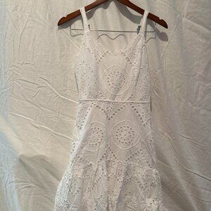 Japna | Sleeveless Eyelet White Midi Dress Sweetheart Neckline | Size: S | White
